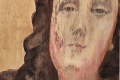 "Virgin or Saint? " Colmar 1500   Oil on wood panel 50x50cm.(2019)